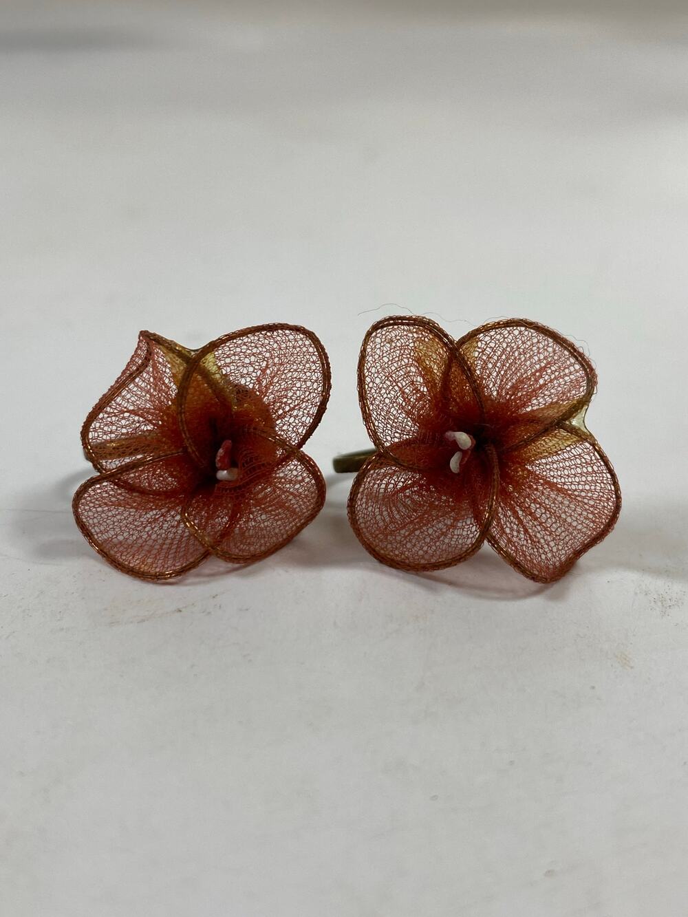 Vintage Mesh Flower Screw-Back Earrings